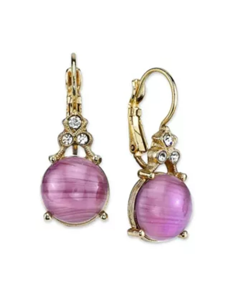 Gold-Tone Purple with Crystal Accent Drop Earrings