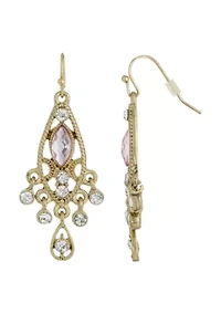 Gold-Tone Crystal and Light Pink Faceted Drop Earrings