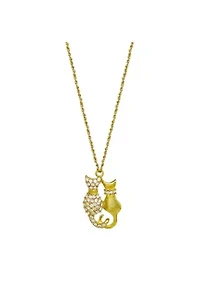 Gold Tone Crystal Double Cat 16A Necklace