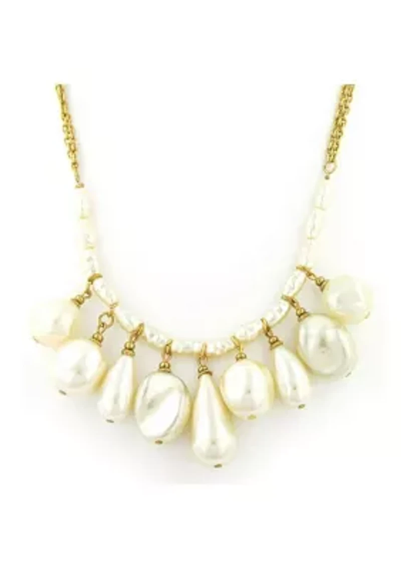 Gold-tone Simulated Pearl Multi Drop Necklace 16"Adj.