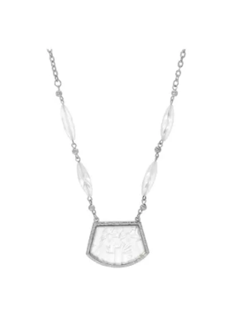 Silver-Tone White Lalique Pendant Necklace 16"Adj.