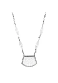 Silver-Tone White Lalique Pendant Necklace 16"Adj.