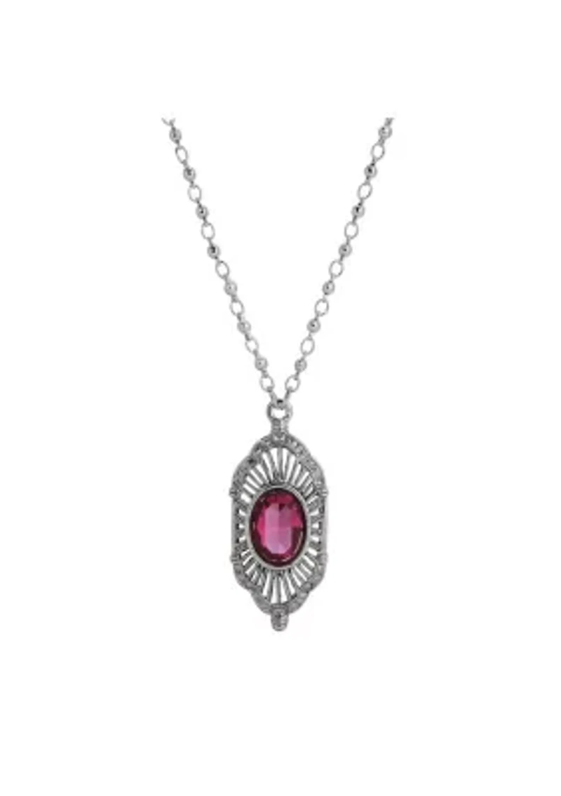 Silver-Tone Pink Pendant Necklace 16" Adj.