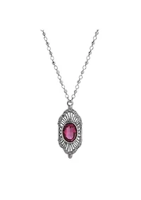 Silver-Tone Pink Pendant Necklace 16" Adj.