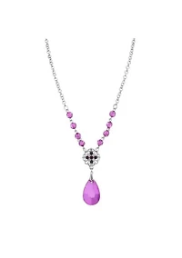 Silver-Tone Amethyst Purple Briolette Teardrop Necklace 16" Adj.
