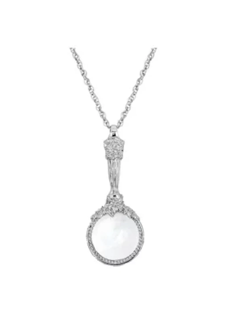 Silver Tone Magnifying Glass Pendant Necklace 30"