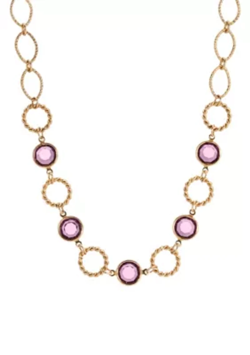 Purple Round Crystal Necklace 16" Adj.