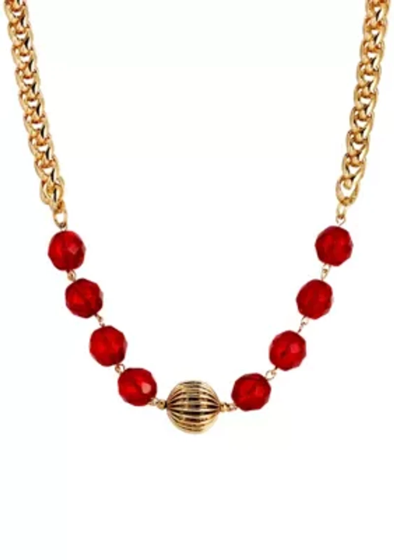 14K Gold Dipped Red Glass and Gold Bead 16+3 Necklace