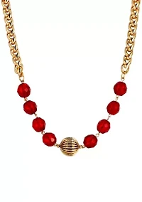 14K Gold Dipped Red Glass and Gold Bead 16+3 Necklace