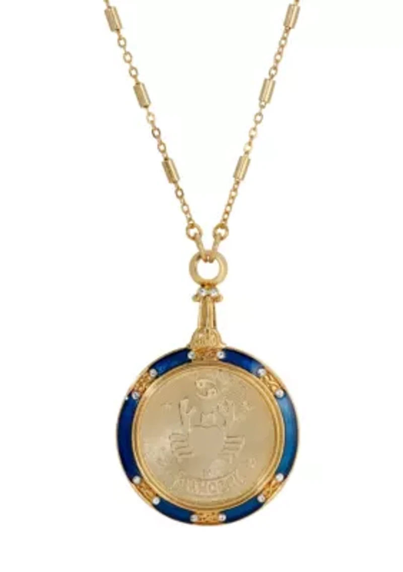 Gold Tone Enamel Zodiac Necklace 28"
