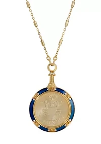 Gold Tone Enamel Zodiac Necklace 28"