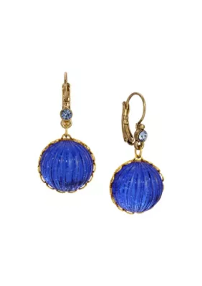 Round Blue Ribbed Crystal Earring