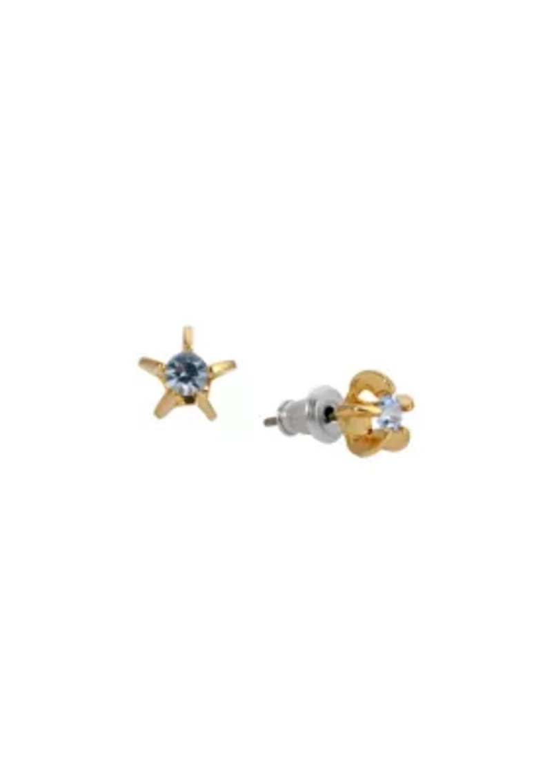 Gold Tone Lt Blue Star Stud Earrings