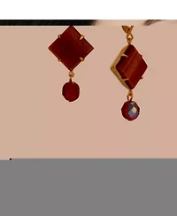 Gold Tone Semi-Precious Square & Round Bead Drop Earrings