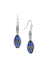 Silver Tone Blue Bead Drop Earrings