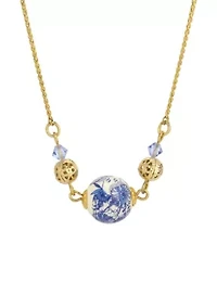 Round Blue & Gold Bead Necklace 16"