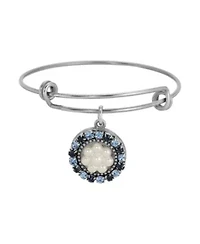Silver Tone Round Blue Crystal Faux Pearl Drop Bracelet