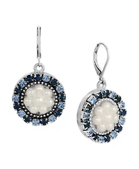 Silver Tone Round Blue Crystal Faux Pearl Drop Earrings