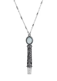 Silver Tone Oval Stone Whistle Necklace