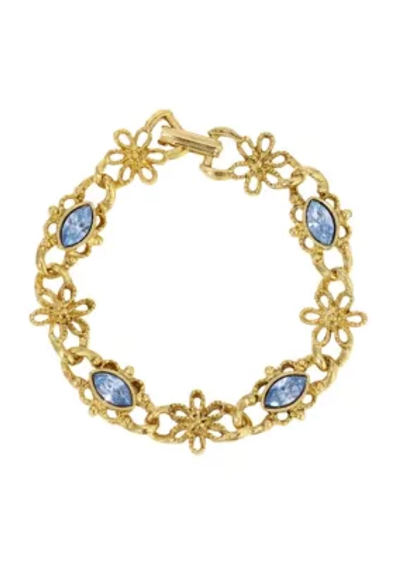 Gold Tone Blue Navette Crystals Bracelet