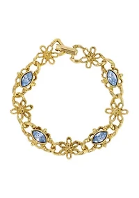 Gold Tone Blue Navette Crystals Bracelet