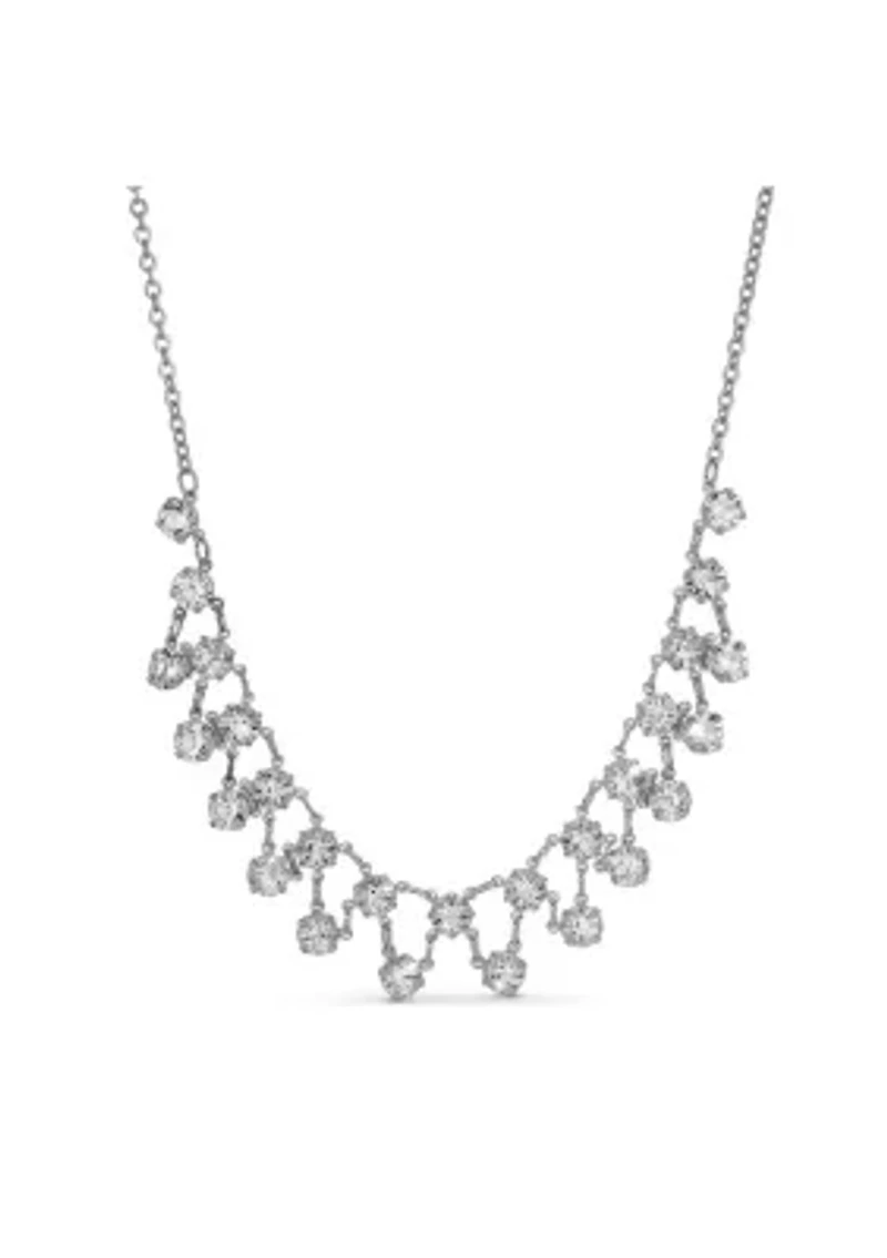 Silver Tone Clear Crystal Chanel Drop 18" Necklace