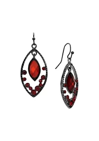 Black Tone Red Faceted Oval Drop Earring