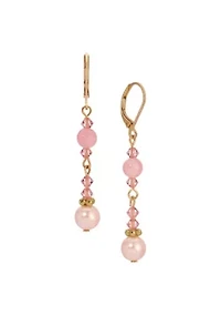 Gold Tone Pink Bead Drop Earrings