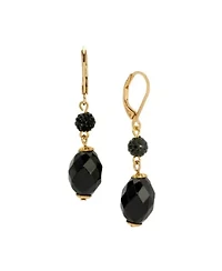 Gold Tone Black Bead Drop Earrings