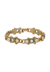 Gold Tone Stone & Faux Pearl Bracelet