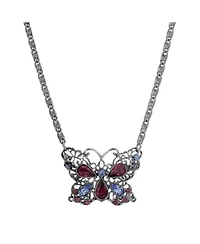 Silver Tone Purple Stones Butterfly Necklace 16" Adj.