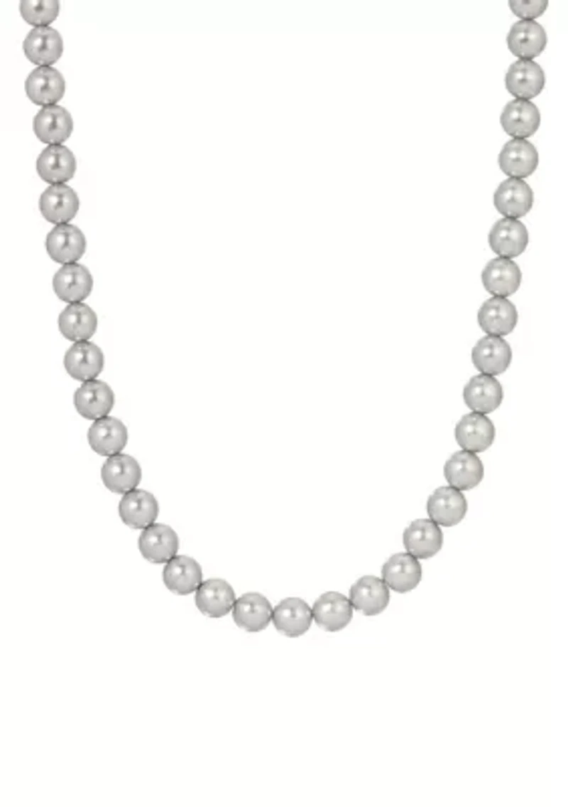 Silver Tone Grey Faux Pearl Necklace 18"