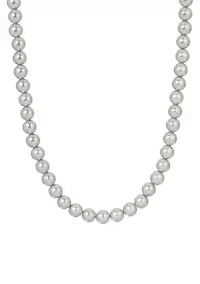 Silver Tone Grey Faux Pearl Necklace 18"