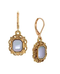 Gold Tone Rectangle Stone Leverback Earrings