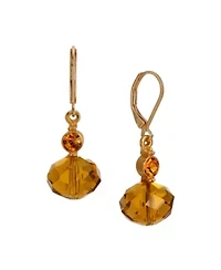 Gold Tone Rondell Bead & Crystal Drop Earrings