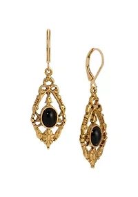 Gold Tone Teardrop Oval Stone Earrings