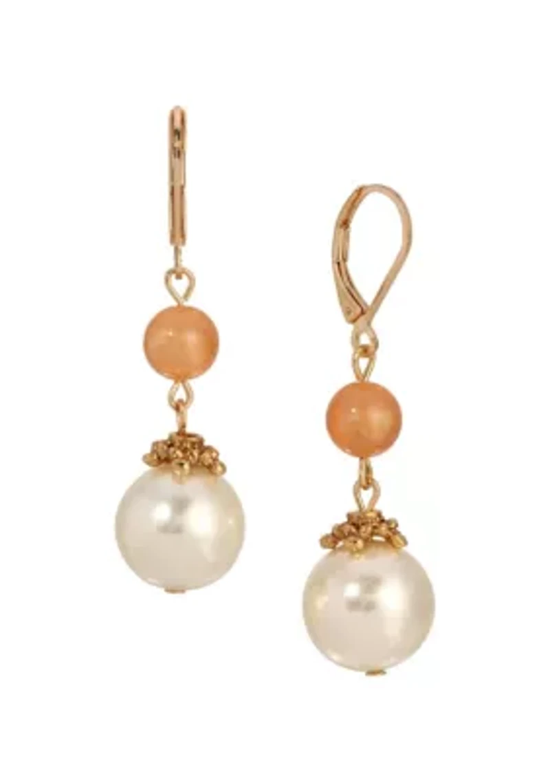 Peach Faux Pearl Bead Drop Earring