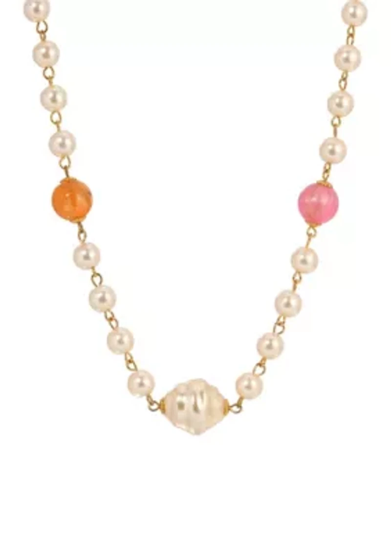 White Multi Color Faux Pearl Necklace 24