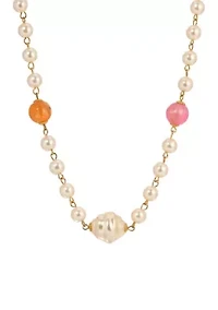 White Multi Color Faux Pearl Necklace 24