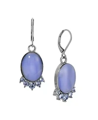 Silver Tone Oval Blue Moonstone & Crystal Earring