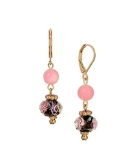 Gold Tone Rose Quartz Pearl & Multi Color Beads Drop Earring