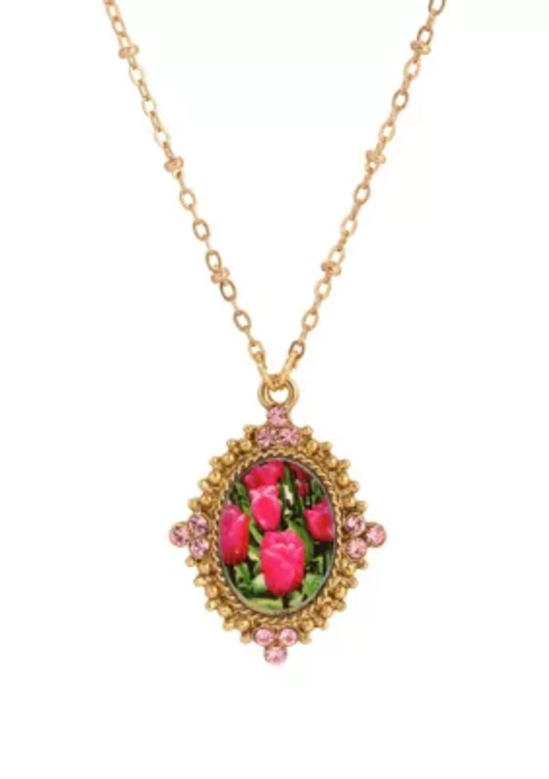 Pink Tulip Decal Necklace 16" Adj.