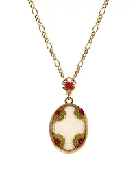 Faux Pearl Bead Oval Red Rose Nk 30"