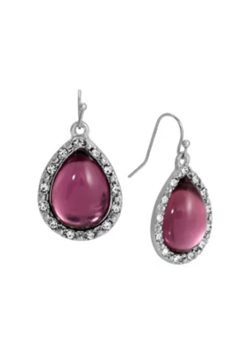 Silver Tone Purple Teardrop Earrings