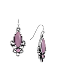 Silver Tone Purple Oval Wire Earrings