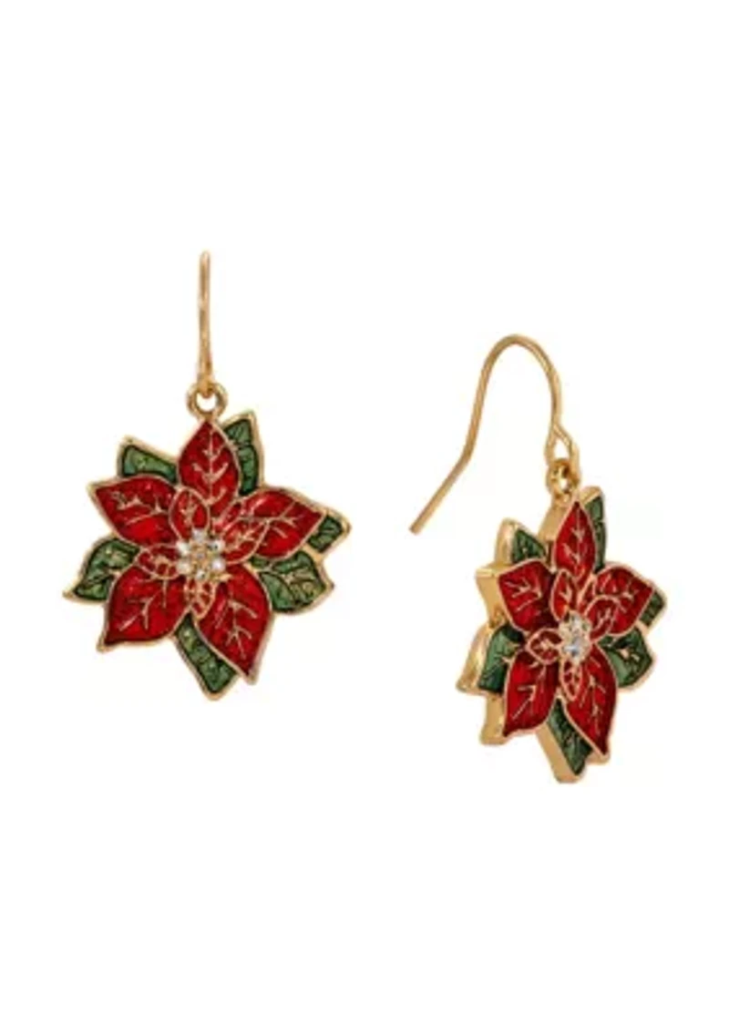 Gold Tone Poinsettia Wire Earring