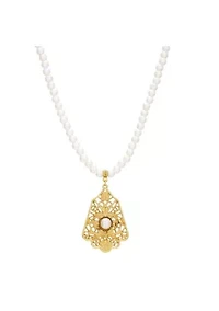 Gold Tone Filigree Drop Pearl Necklace 15 Inch Ajd
