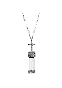 Pewter Silver Tone Cross Cap Vial Necklace 30 Inches