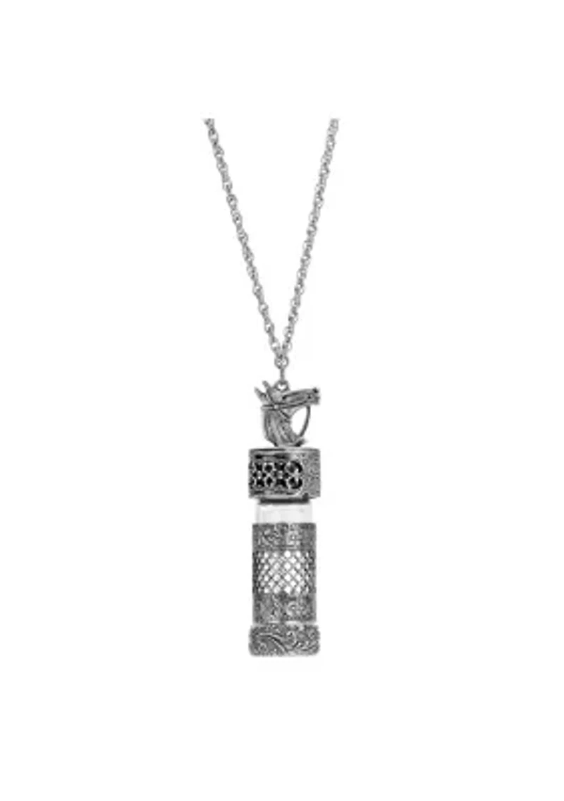PEWTER SILVER TONE HORSE VIAL CAP 30" NECKLACE