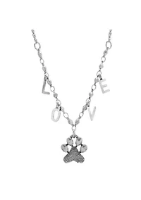 PEWTER AND SILVER TONE PAWPRINT WITH LOVE INITIALS NECKLACE 16 INCHES